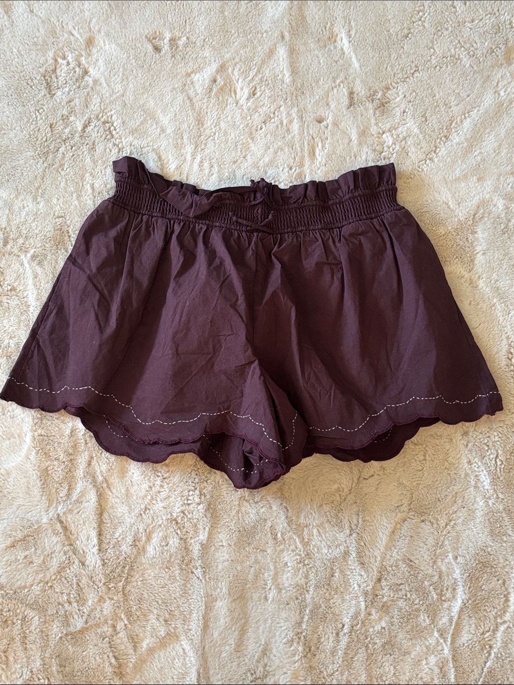 Anthropologie Scalloped Hem High-Waist Shorts - Plum
